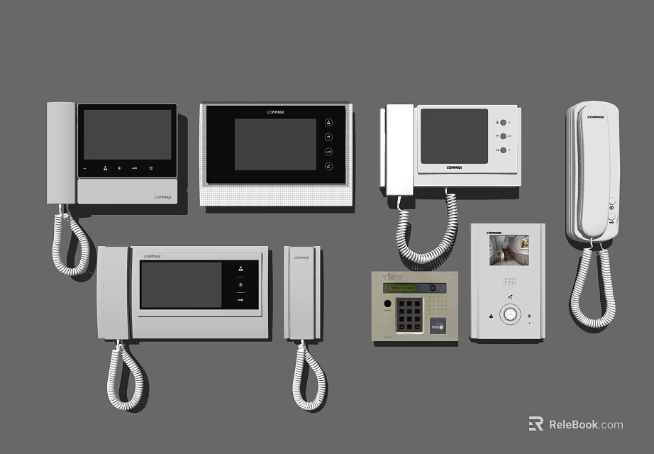 Collection of Various Doorbell Models Featuring Video Screens and Wired Connections 3d model 