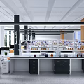 Modern Professional Laboratory Interior With Lab Benches Equipment And Storage Cabinets
