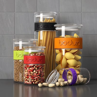 Food Storage in Transparent Bodum Jars with Pasta Beans and Nuts for Kitchen Organization 3d model