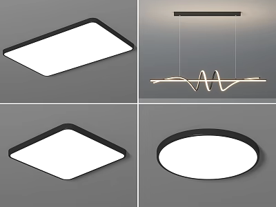 Modern Lighting Combinations With Square Round Ceiling Lights And Wave Pendant Lamp 3d model