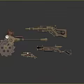 Steampunk Mechanical Weapons with Various Types Gears and Vintage Design Elements