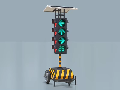 Solar Powered Mobile Traffic Sign With Green Arrow Lights And Striped Base 3d model