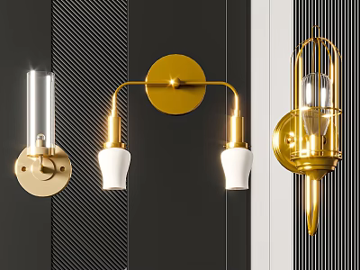 Modern Golden Wall Lamps With Glass Shades And Double Light Design For Home Decor 3d model