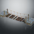 Suspension Bridge Structure With Ropes Wooden Planks And Stone Piers