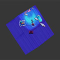 Cartoon Scene With Blue Wooden Floor Pink Cloud Decorations Star Ornaments And Cute Characters