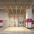 Modern Parking Garage Entrance With Zone A White Car Access Gates And Wooden Grille Ceiling