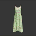 White Strawberry Pattern Spaghetti Strap Long Dress With Ruffled Hem And Casual Style