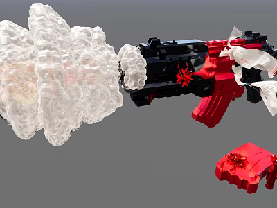 Red And Black Toy Gun With White Smoke Effect And Detachable Parts 3d model