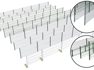 Detailed View Of Wire Mesh Fence With Metal Posts And Support Base 3d model