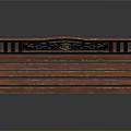 Vintage Red Wooden Bench With Black Metal Frame And Decorative Emblem Panel