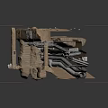 Cardboard And Metal Pipe Truck Model With Damaged Bed And Flying Debris
