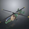 Green Camouflage Space Helicopter Model With Black Rotors Yellow Tips On Dark Background