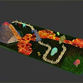 Detailed Volcanic Landscape Model With Lava Flows White Road And Green Grass