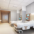 Modern Hospital Ward Interior With Mobile Beds Gray Walls And Recessed Ceiling Lights
