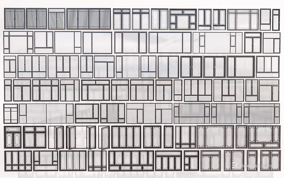 Collection of Various Window Frames with Different Shapes and Sizes 3d model 