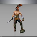 Warrior Character With Red Feathered Helmet Bare Chest And Sword Standing On Green Base