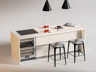 Modern Bar Chair Combination Western Kitchen Bar Counter Central Island Sink Bar Chair 3d model