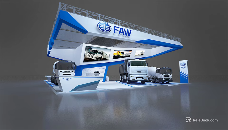 FAW Commercial Vehicle Exhibition Booth With Modern Design And Multiple Truck Displays 3d model 