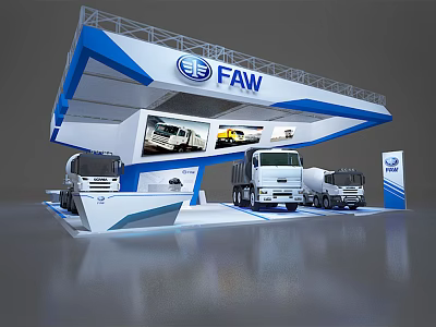 FAW Commercial Vehicle Exhibition Booth With Modern Design And Multiple Truck Displays 3d model