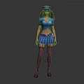 3D Female Character In Blue Police Uniform With Pigtails Skirt And Stockings