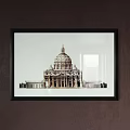 Architectural Landscape Painting Featuring Domed Building In Framed Wall Art For Home Decor