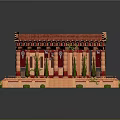 Ornate Classical Temple Model With Red Roof Columns Steps And Green Plants Decorations