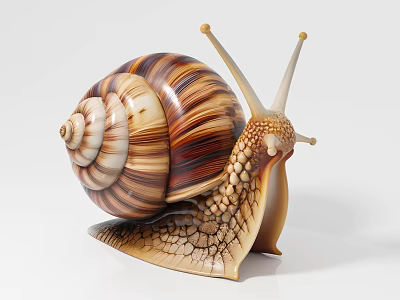 Reptile Snail With Spiral Striped Shell And Textured Body On White Background Close Up View 3d model