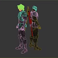 Two Sci Fi Characters And Creatures 3D Models Back View Combat Suits White Hair