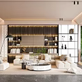 Modern Living Room Interior With Beige Sofa Coffee Table Bookshelf And Green Plants