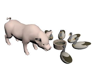 modern animal pig duck 3d model