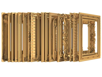 Golden Decorative Picture Frames Featuring Various Ornate Designs And Classic Styles 3d model