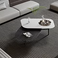 Modern Stylish Coffee Table With Double Layer Decorative Tray Vase Near Sofa On Striped Rug