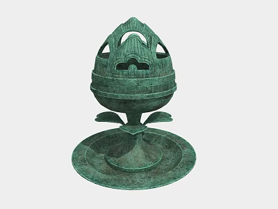 Green Egg Shaped Decorative Ornament Set With Hollow Out Design And Base Tray 3d model