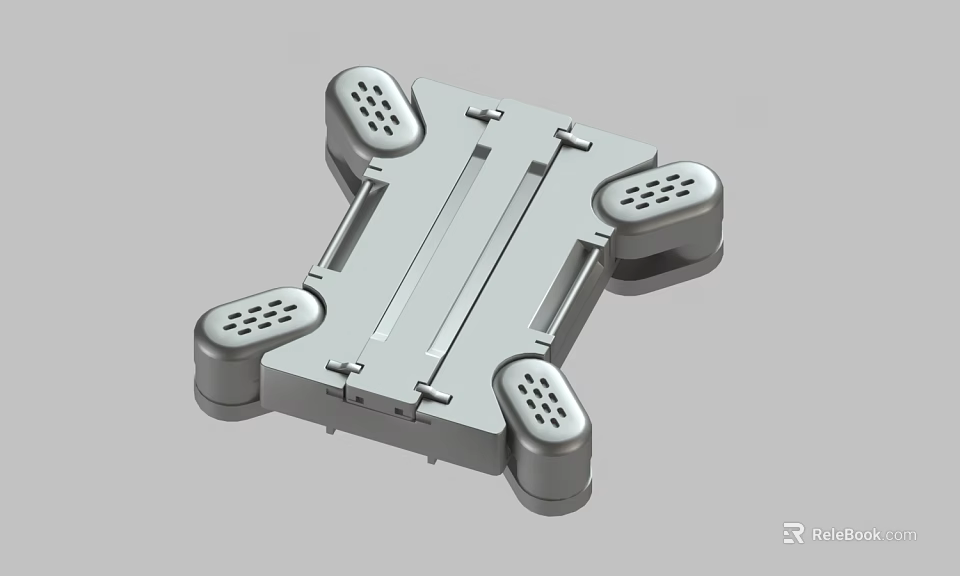Metal Support Bracket With Four Perforated Feet And Central Parallel Bars 3d model 