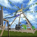 Outdoor Commercial Equipment Setup For Summer Evening Breeze Market With Metal Arch Tables And Chairs