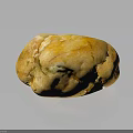 Natural Yellow Stone With Surface Cracks On Black Background And Reflection