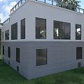 Modern Detached Villa Exterior With White Walls Greenery Trees And Lawn Pathway