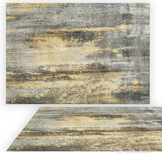 Modern Square Area Rug With Abstract Gray Yellow Brown Textured Pattern Design 3d model