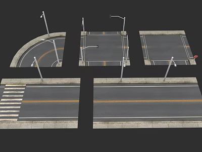 Municipal Road Design with Street Lamps Zebra Crossings Road Markings Straight Curved Sections and Intersections 3d model