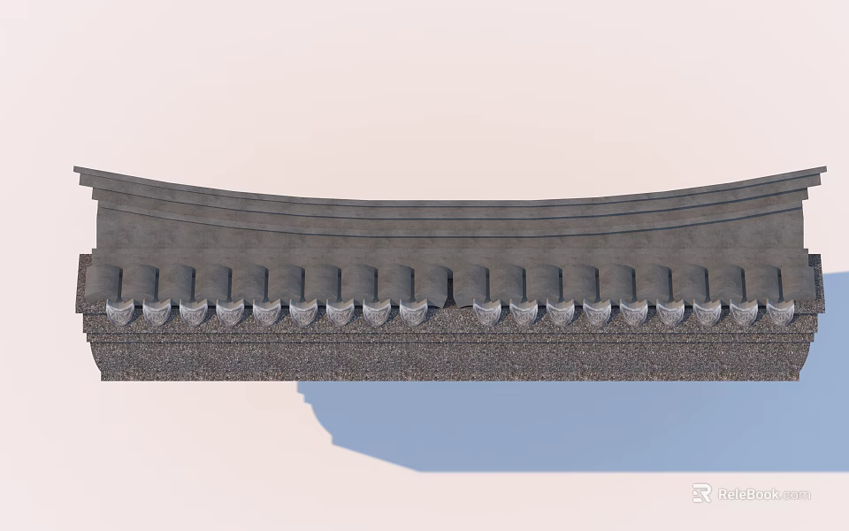 Detailed Traditional Building Exterior Wall With Gray Tile Roof Eave Design 3d model 
