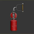 Tactical Weapon With Red Pressure Tank Long Metal Rod And Nozzle