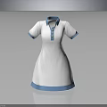 White Dress with Blue Collar Short Sleeves Blue Cuffs and Hem Buttons