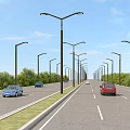 Road Infrastructure Featuring Street Lights Cars And Green Vegetation On Wide Road