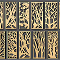 Decorative Wooden Room Dividers With Laser Cut Tree And Floral Patterns
