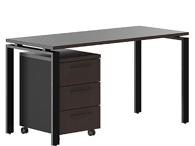 Modern Black Desk With Rolling Drawer Cabinet And Metal Frame Design 3d model