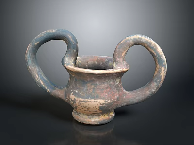 Traditional Ceramic Sculpture With Double Loop Handles And Weathered Blue Gray Vessel Texture 3d model