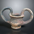 Traditional Ceramic Sculpture With Double Loop Handles And Weathered Blue Gray Vessel Texture 3d model