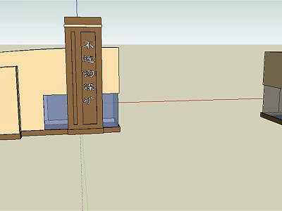 Traditional Style Wooden Entrance Gate With Carved Pillars And Blue Seats 3d model