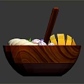 Wooden Fruit Bowl Filled With Assorted Fresh Fruits Like Mango Strawberry Banana And Blueberry