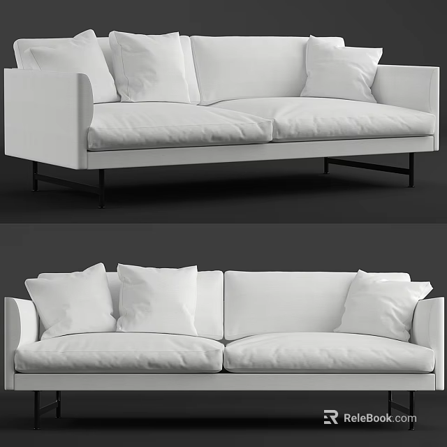 Modern White Two Seater Sofa With Soft Cushions And Metal Legs 3d model 